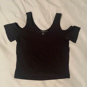 Forever 21 Open Shoulder Black Crop Top Size S